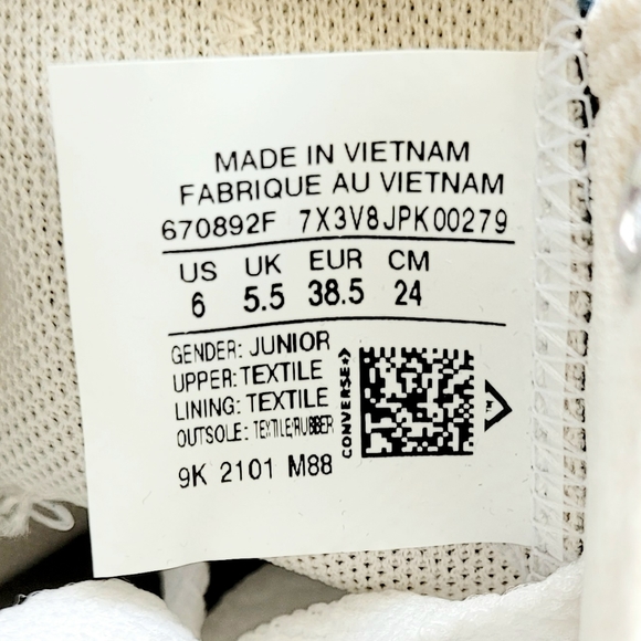 Converse CTAS Eva Lift Ox Black Natural Ivory White Youth 6 Women's 7.5 - Picture 6 of 6